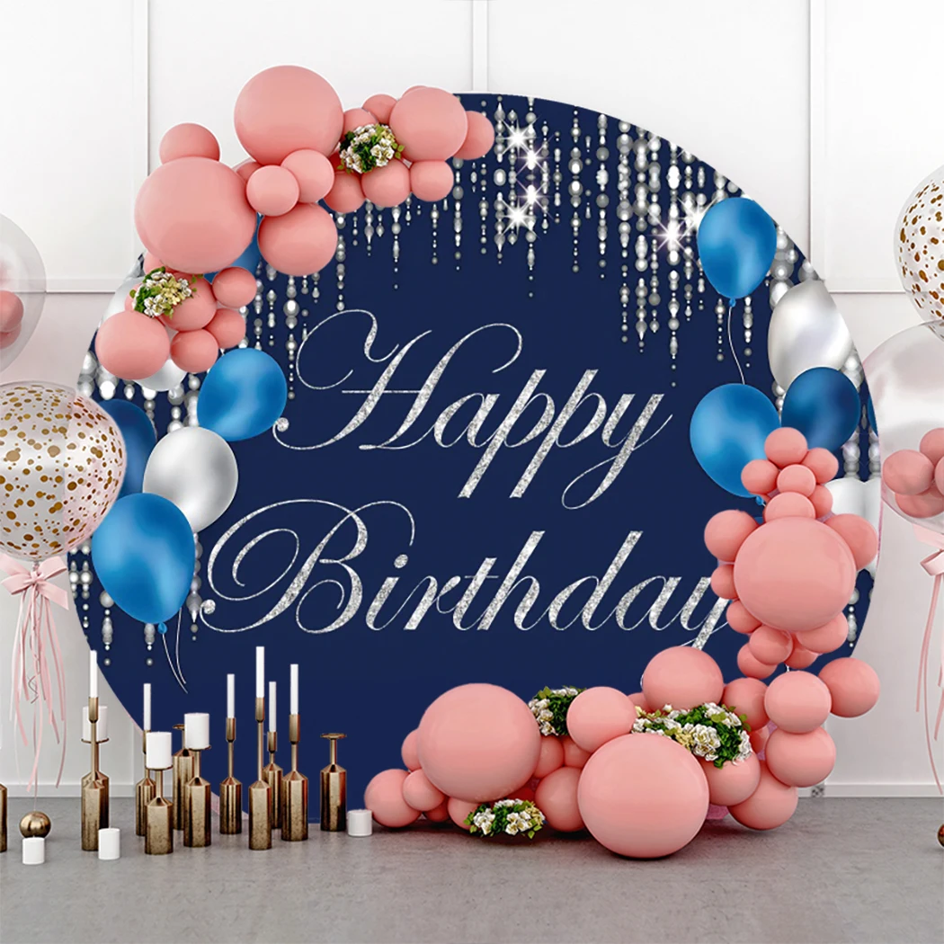 Adult Happy Birthday Round Backdrop Cover White Gold Glitter Balloon Circle Photography Background Baby Shower Kids Photo Studio