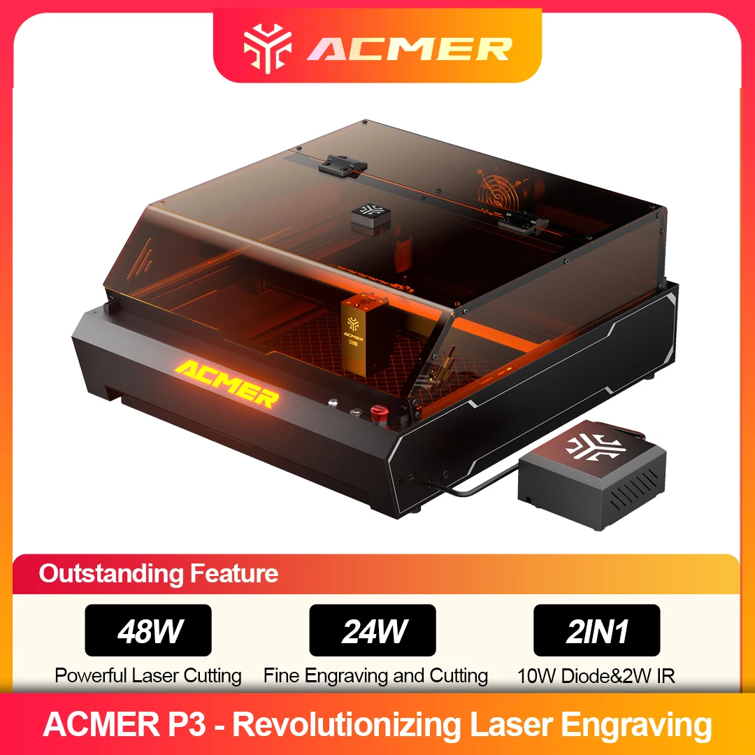 

ACMER P3 48W 24W 10W+IR 2W Laser Engraver with Camera Air Assist System Powerful Laser Engraving Cutting Machine for Metal Wood