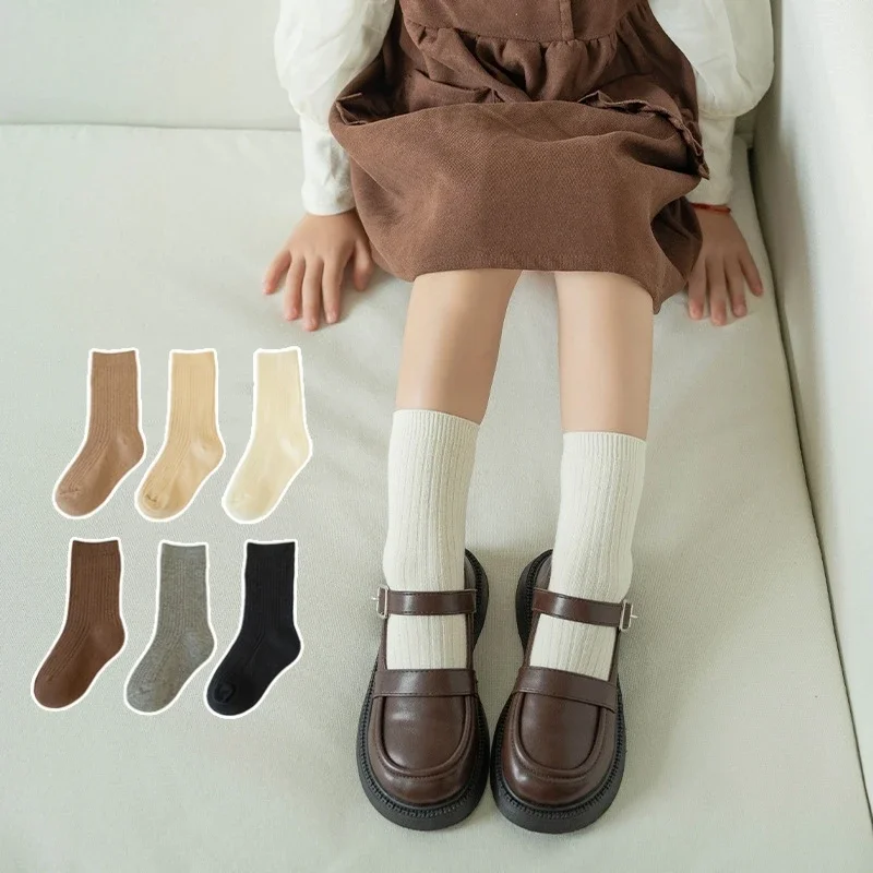 Children Fashion Mid Calf Long Socks Boys Girls Spring Autumn Striped Socks Baby Kids School Student Uniform Socks Retro Clothes