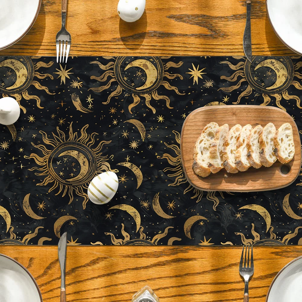 Starry Sky Sun Moon Table Runners Dresser Table Decor Farmhouse Dining Table Runners Holiday Party Decoration