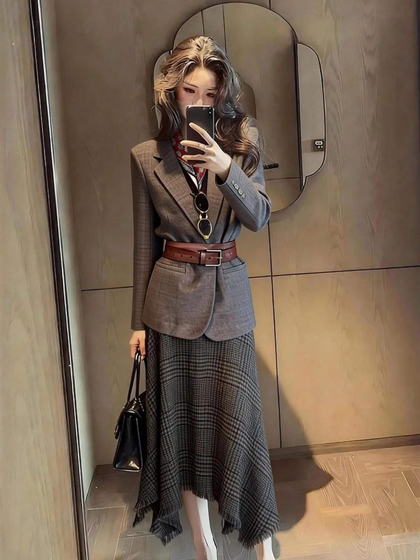 

Костюм-двойка Ele: Жакет и юбка, женский, весна 2026, приталенный, роскошный, повседневный, для взрослых