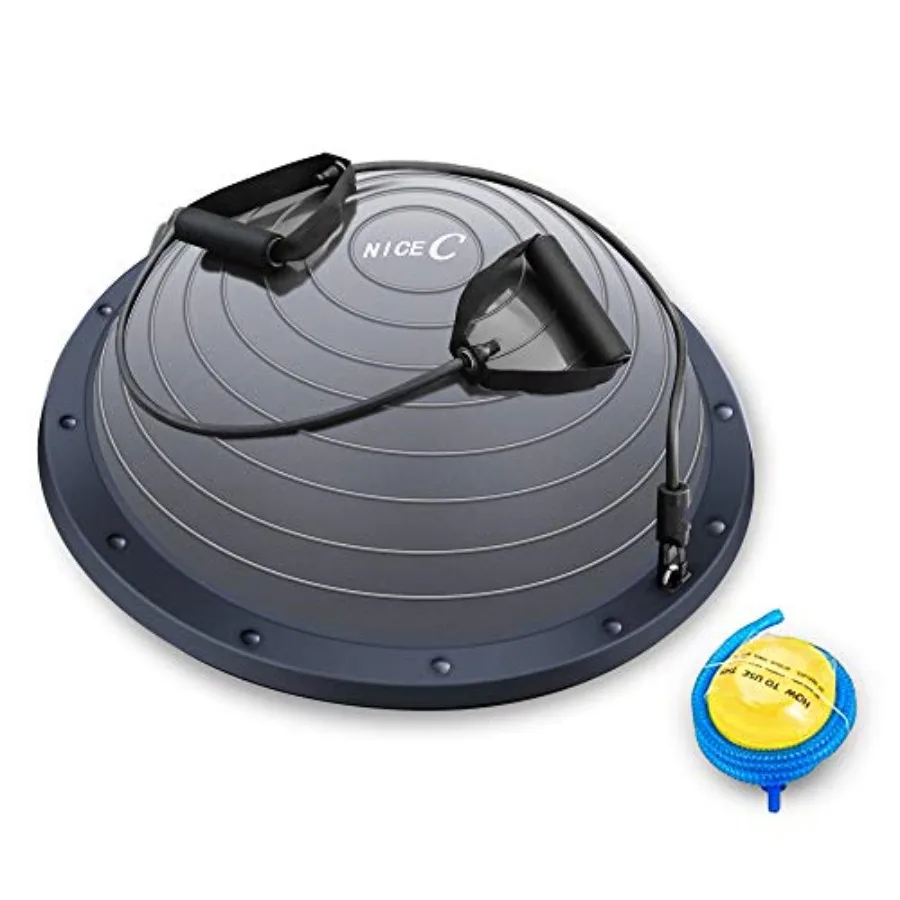 

Фитнес-мяч-балансир (полусфера) для тренировок с эспандером и ножным насосом, для силовых тренировок и йоги, черный