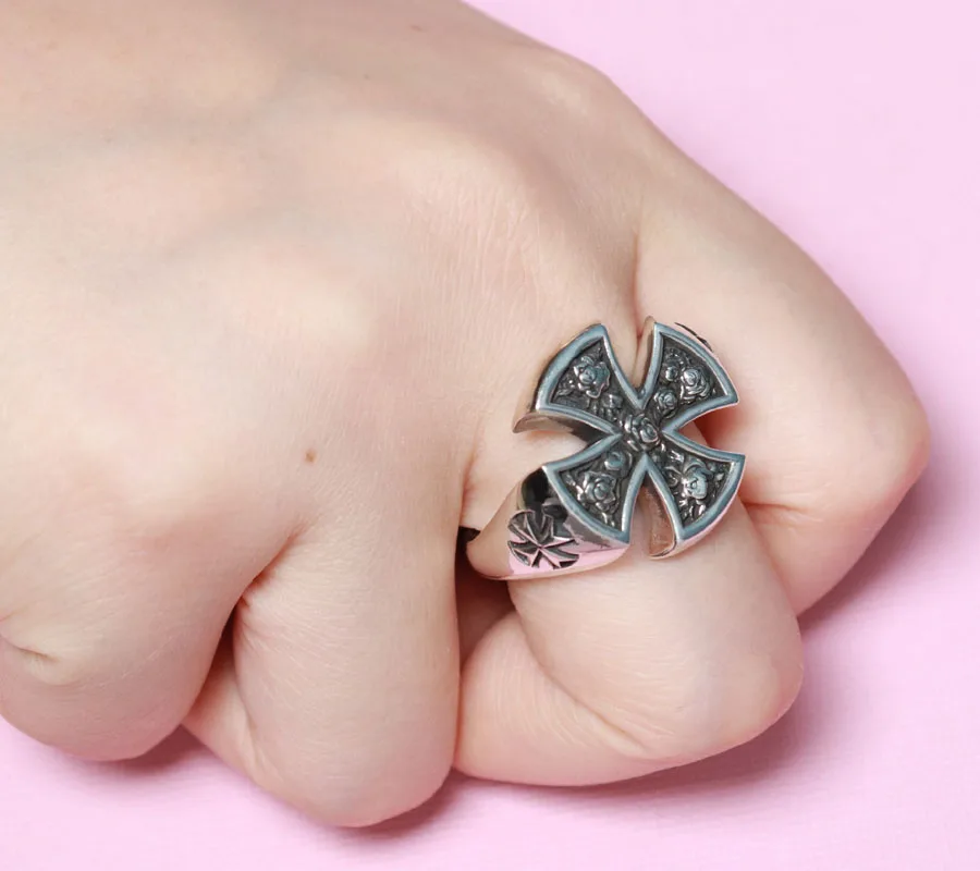 

14g Big Hospitaller Maltese Cross Templar Symbol Catholic Art Relief Real Customized 925 Solid Sterling Silver Rings Many Sizes