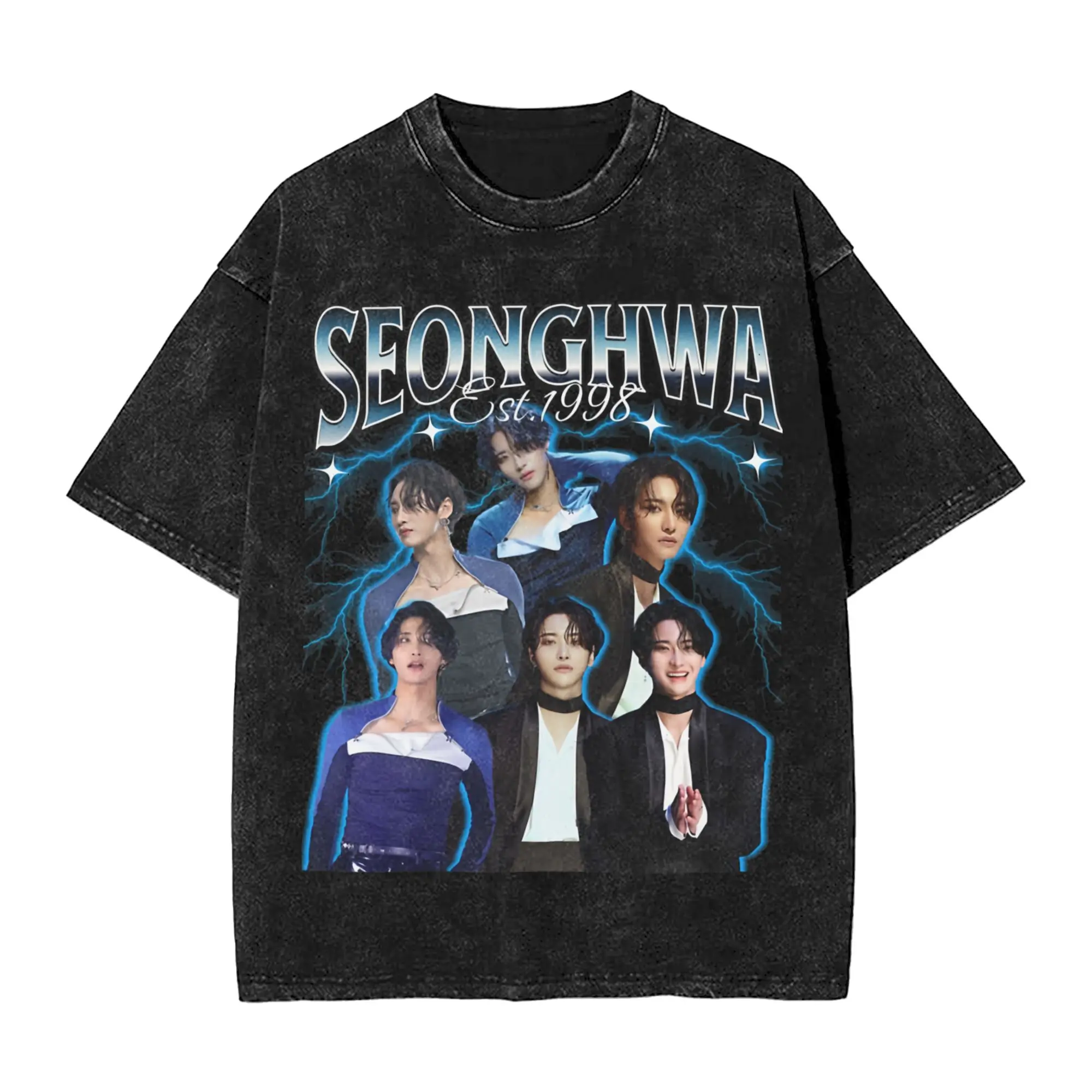 Ateez Seonghwa  Apparel Washed T Shirt Men Women Streetwear Hip Hop T-Shirt Printed  Tees Tops Short Sleeve