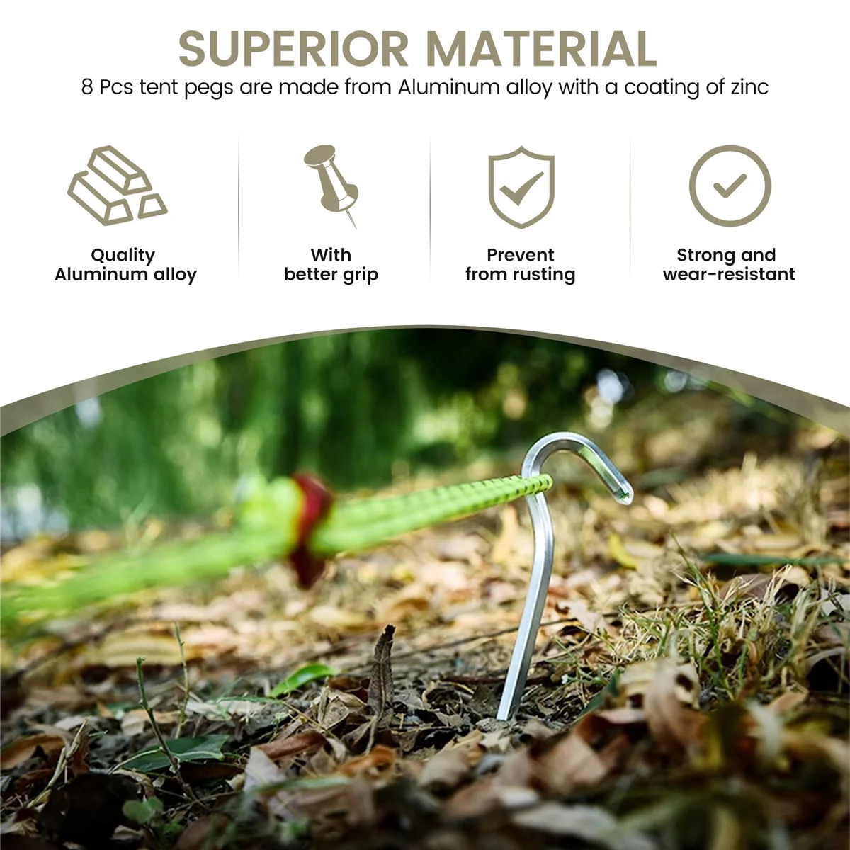 Y14ATent Pegs 8 PCS 18cm Metal Heavy Duty Tent Hooks Aluminum Alloy Rust Free Camping Tent Ground Pegs