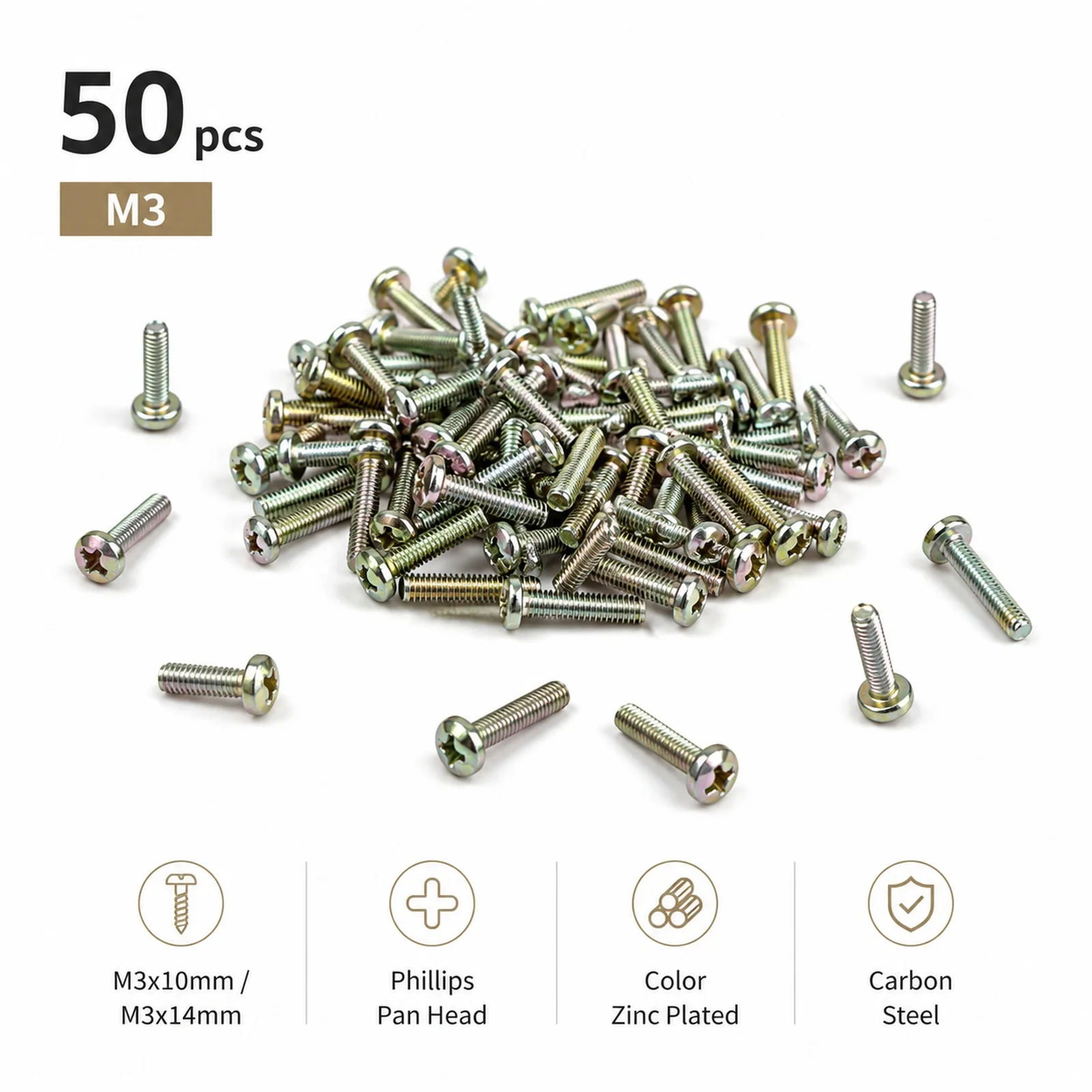 50-150pcs M3 Zinc Plated Pan Head Phillips Screws Carbon Steel Machine Bolts 10mm 14mm DIY Hardware Fastener Assortment Kit