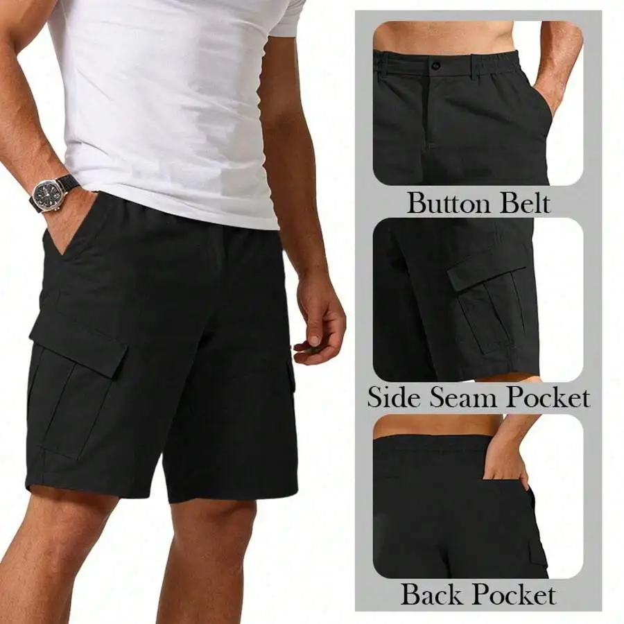 Mens Loose Casual Cargo Shorts With Multiple Pockets Polyester Summer Outdoor