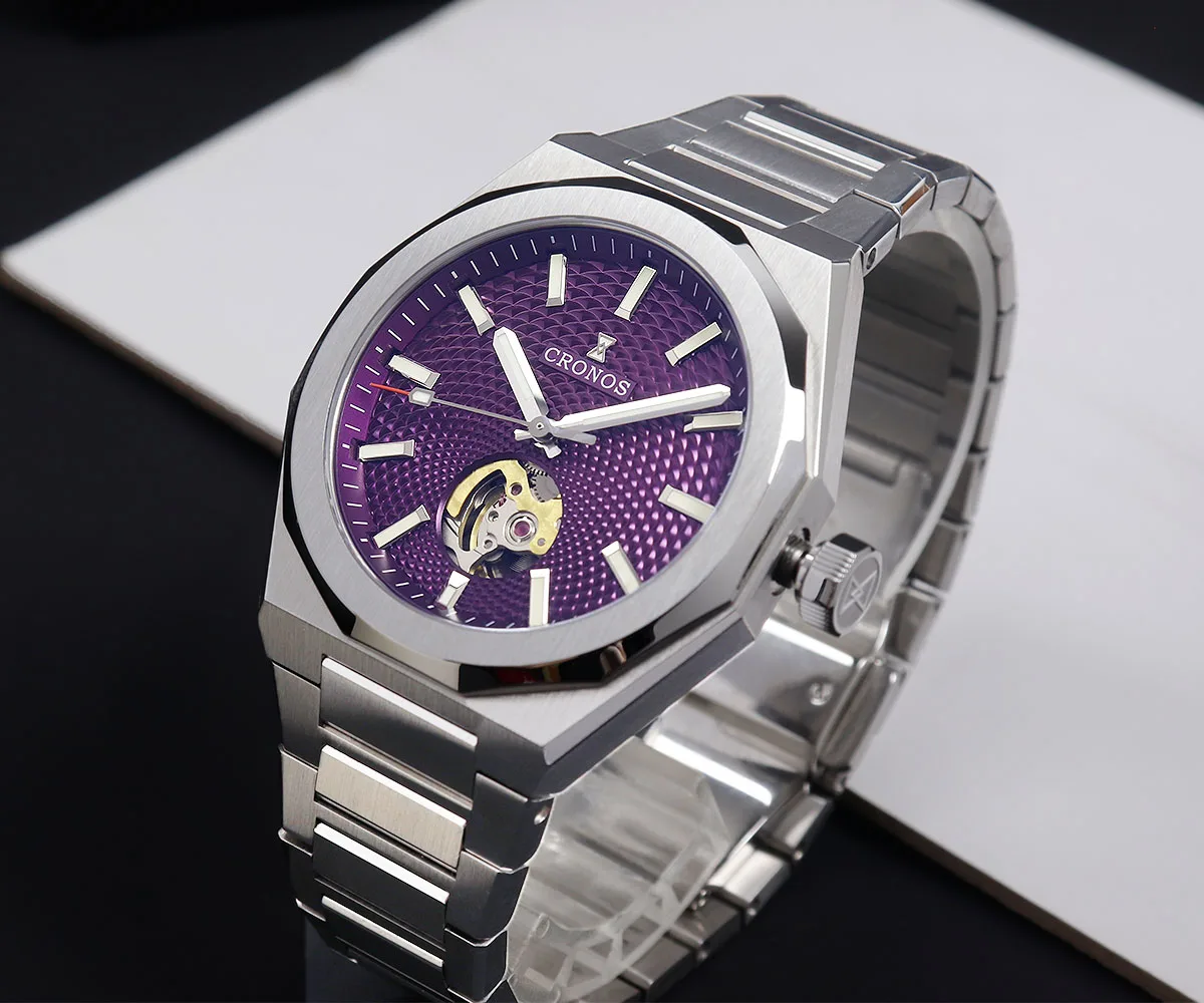 Cronos New Luxury Men Watches 39mm Skeleton Dial Automatic Miyota 9015 90s5 Wristwatches Sapphire 10ATM See-through Back L6038M
