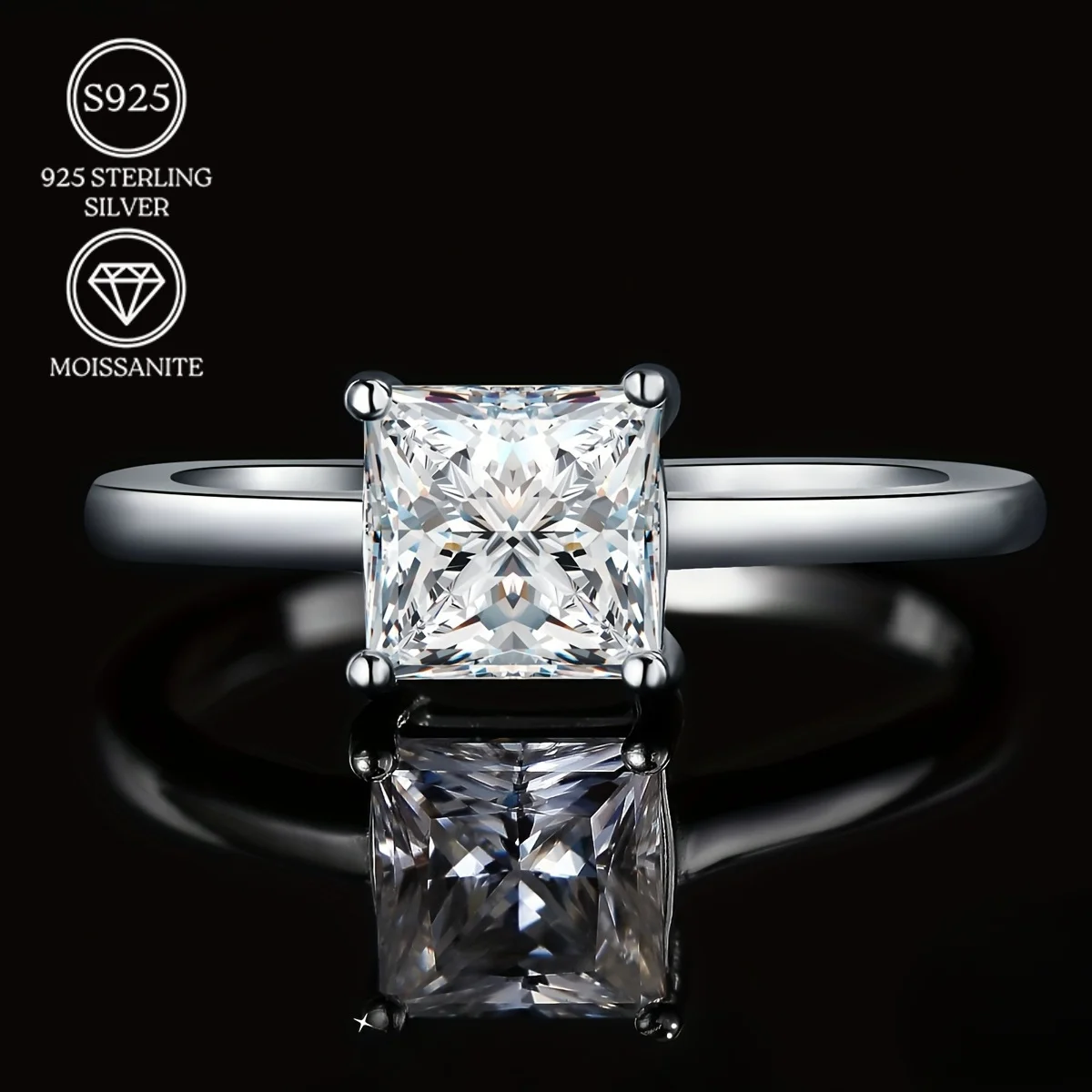 

1pc 1Carat Exquisitely Crafted 925 Silver Moissanite Square Ring: A Geometric Masterpiece Infusing Thanksgiving.