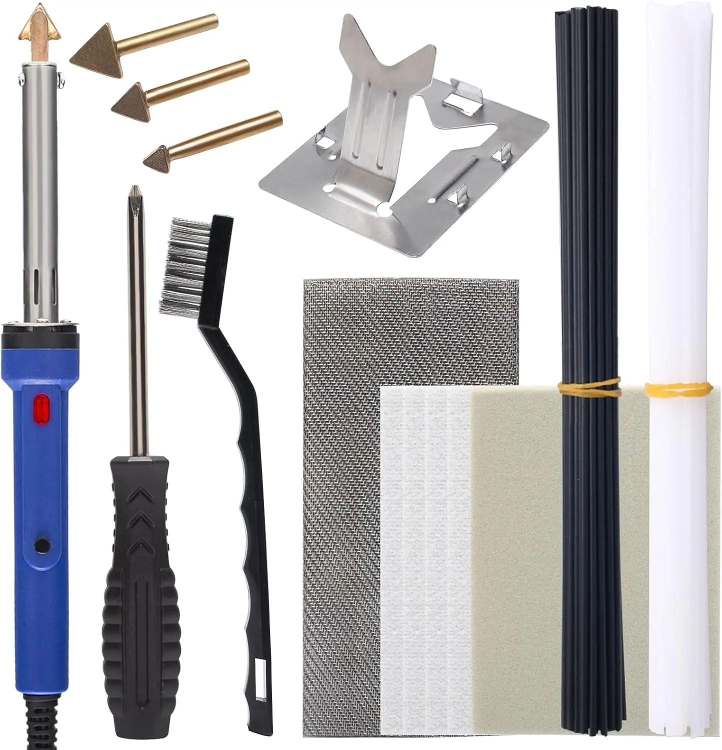 

960-IV Plastic Welder Kit with Power Switch, accessories include 3 Copper Tips, 40 Plastic Rods, 5 Sandpapers, Steel Mesh for