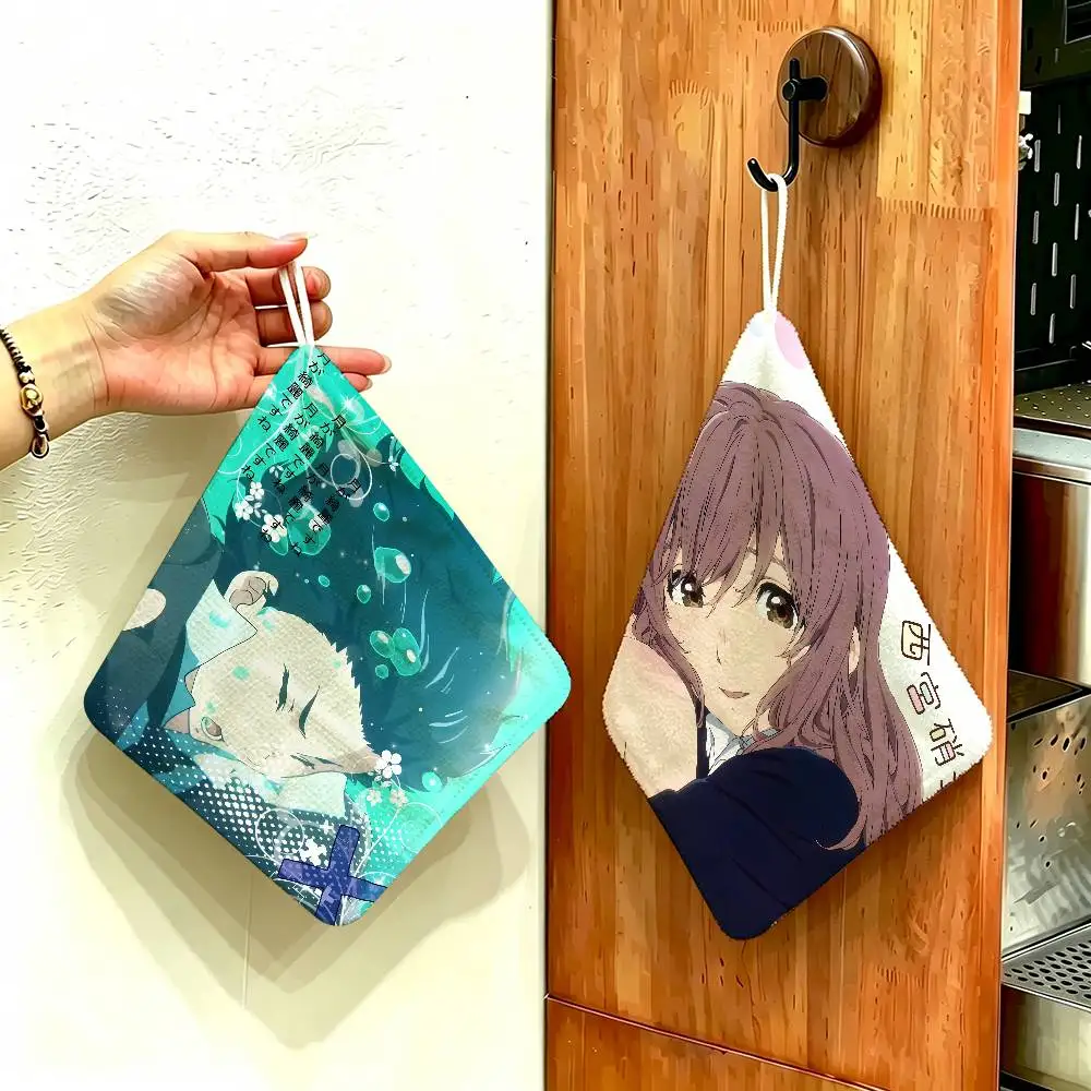 Anime A Silent Voice Hanging Style Hand Wiping Towel, Polyester Cotton, Anti-fade for Indoor Kitchen Living Room