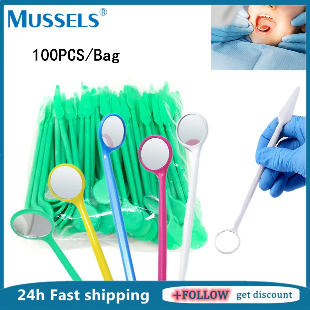 100pcs Disposable Dental Mouth Mirror Plastic Oral Exam Reflector Hygiene Check Teeth Whitening Dentist Tool Instrument Makeup