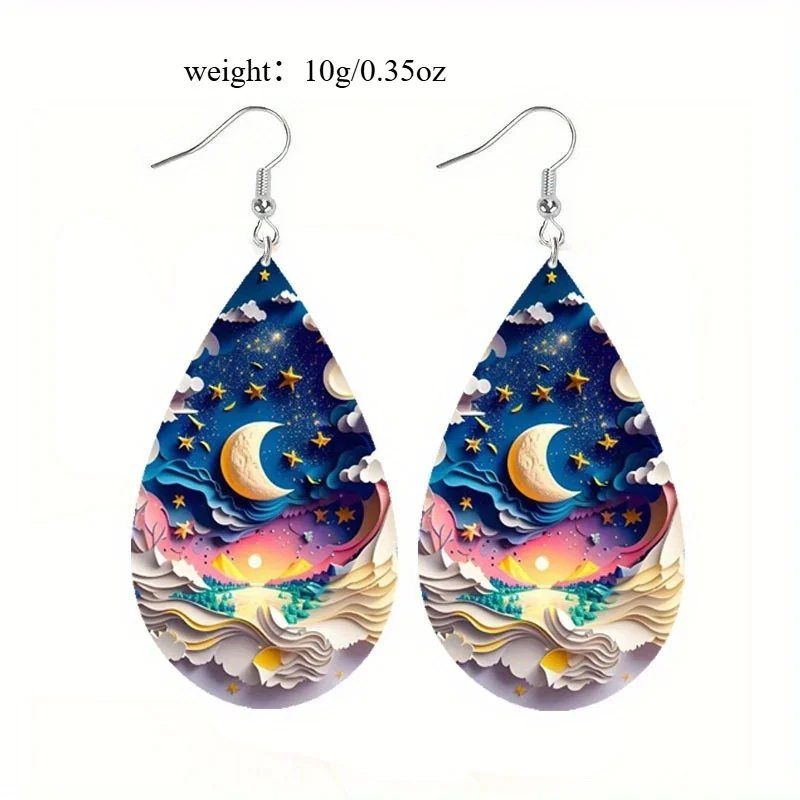 Moon Star Landscape Pattern Earrings