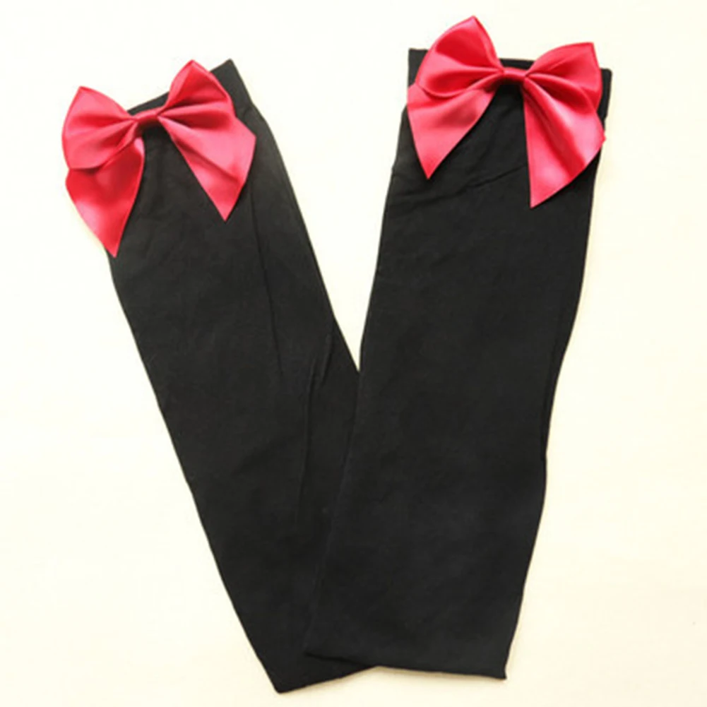 

Men Elastic Thigh High Stockings Polyester Sport Training Over Knee Socks Bowknot Clubwear Durable Black+Red