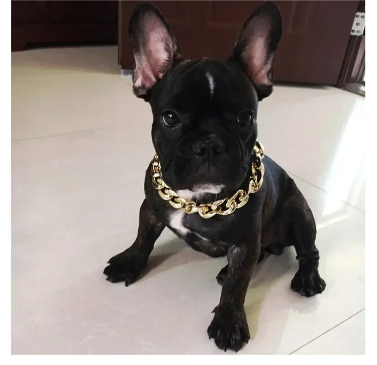 Fashion Shiny Silvery/Golden Dogs Collar Snack Chain Metal Style Teddy French Bulldog Necklace Gift for Pet Dog Accessories