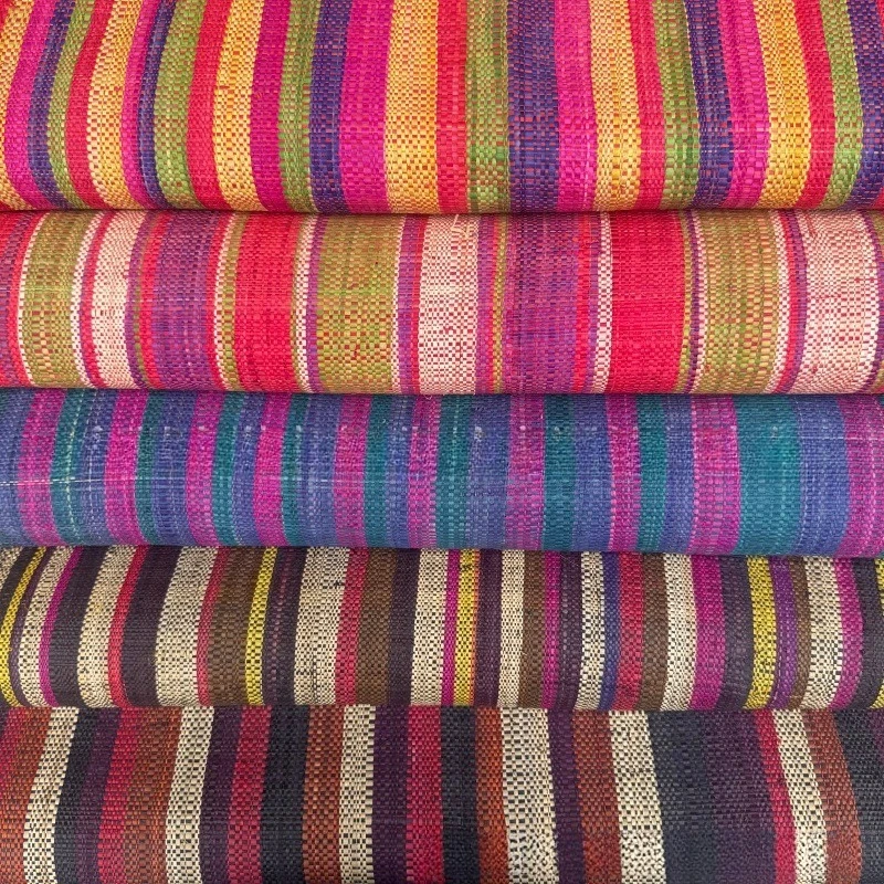 55x150cm Vintage Color Striped Raffia Mat PP Grass Dyed Woven Fabric Ultra Breathable Soft Skin-Friendly for DIY Handbag Etc