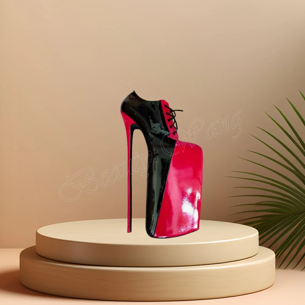 

Black Red Supper High Heel Pumps Lace up Platform Round Toe Spike High Heel Shoes for Women High Heel 2024 Zapatillas Mujer