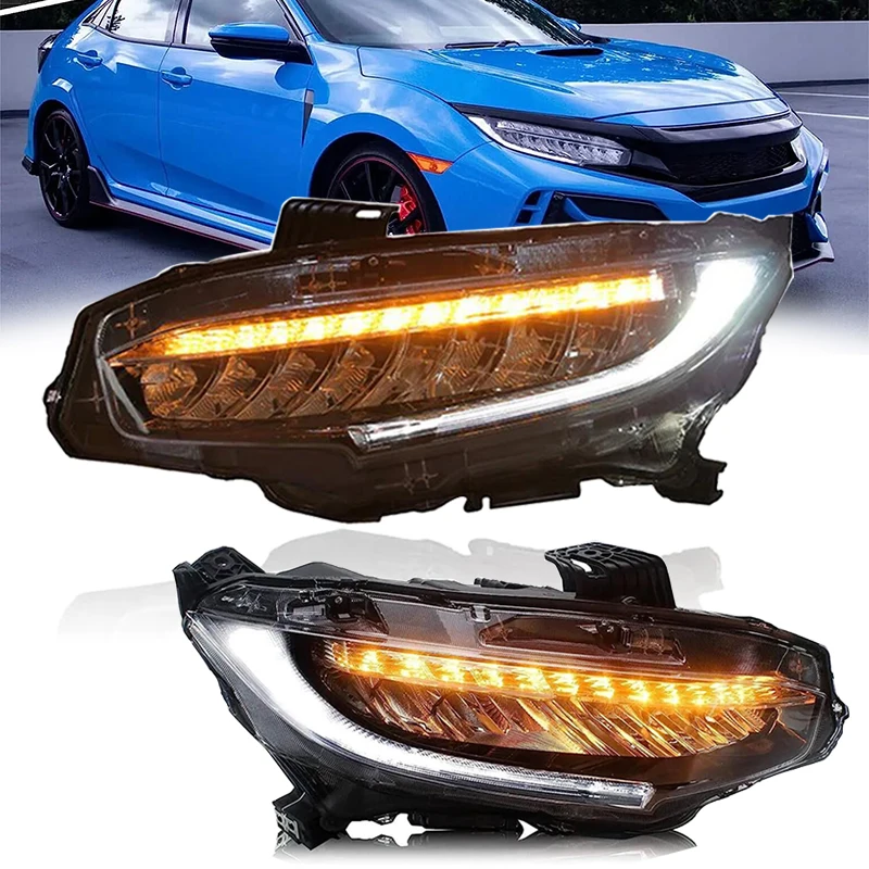 

Car LED Headlight For Honda Civic 10th Gen 2016-2021 StartUp Sedan Coupe Hatchback Type R Switchback Front DRL Turn Signal Light