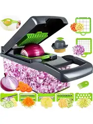 Set da 14 pezzi/16 pezzi, tritatutto per verdure, affettatrice multifunzionale per frutta, grattugia manuale per alimenti, affettatrice per verdure, taglierina con contenitore