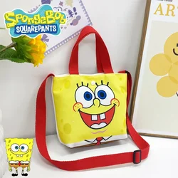 SpongeBob Children Cartoon Zipper Shoulder Bag Small Cotton Canvas Handbag Casual Tote Kids Eco Crossbody Bag Cute Messenger Bag