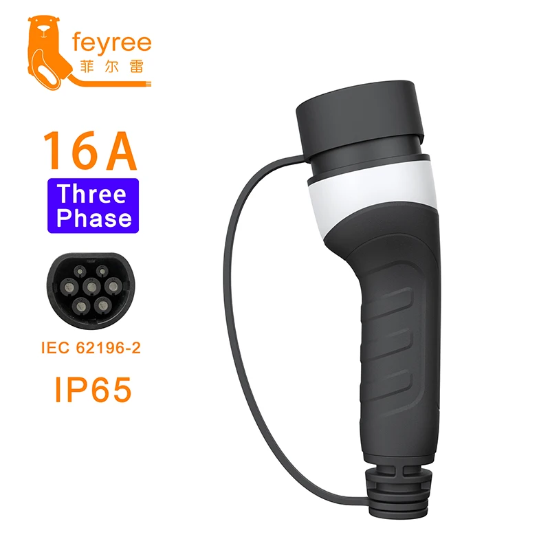 feyree EV Charger Type2 Plug Female Socket for Car Side 16A 32A 1Phase 11KW 22KW 3Phase IEC62196-2 Adapter for Electric Vehicle