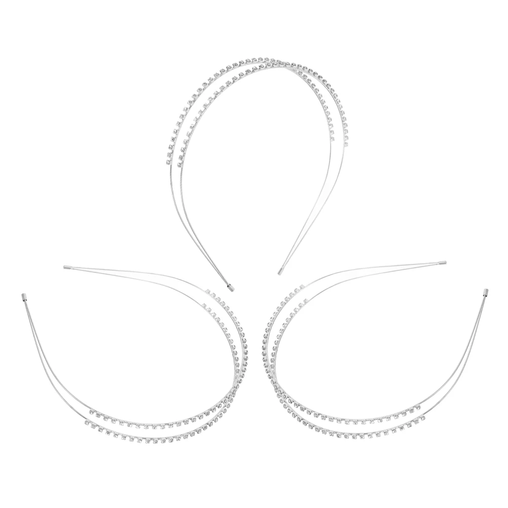 

3pcs Rhinestone Headband Double Layer Hair Accessories Wedding Bridal Tiara Crown Princess Forehead Queen Birthday