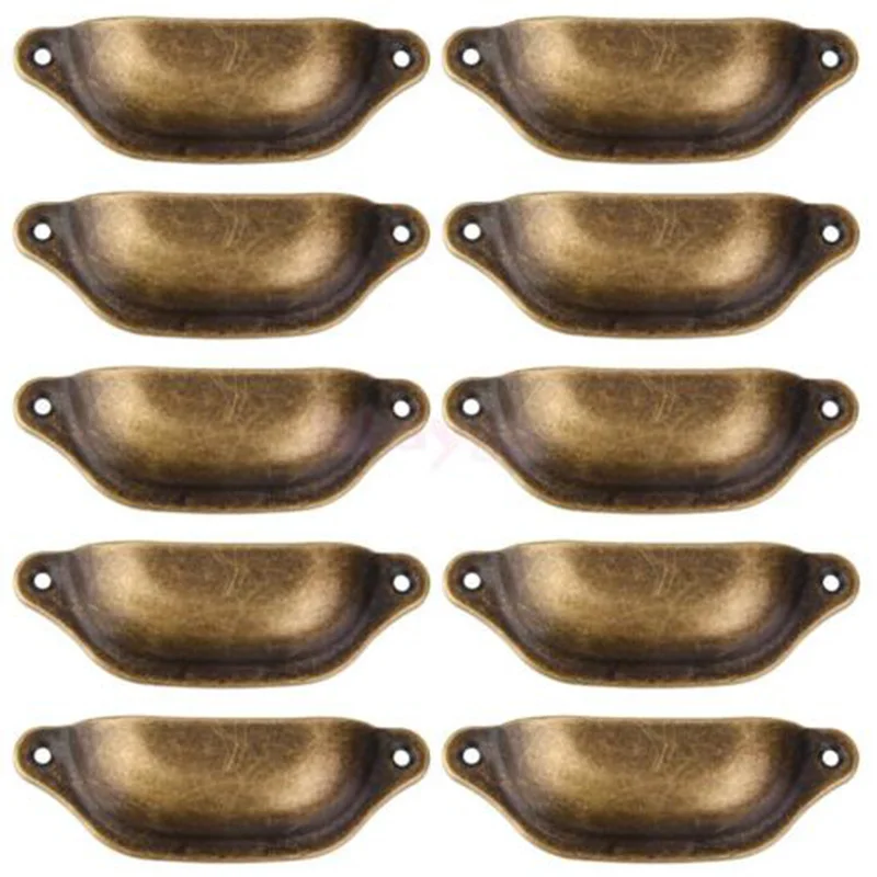 10Pcs Shell Pull Handles Brass Cabinet Knob Vintage Drawer Pulls Furniture Cupboard Door Knobs Home Handware 98*33mm