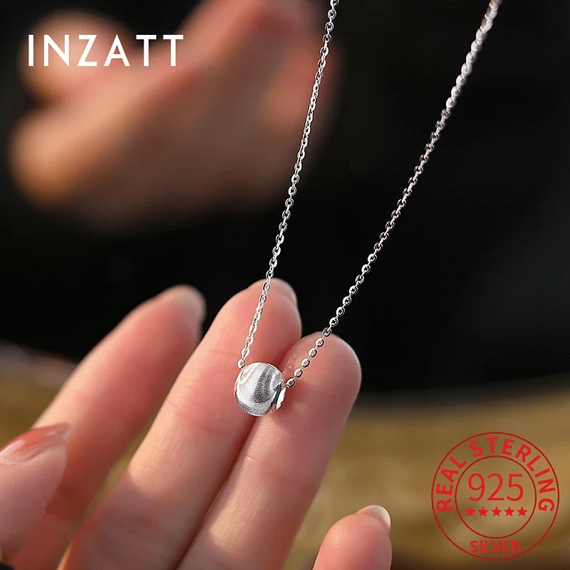 

INZATT Real 925 Sterling Silver Brushed Dazzling Round Beads Pendant Necklace for Women Fine Jewelry Minimalist Accessories