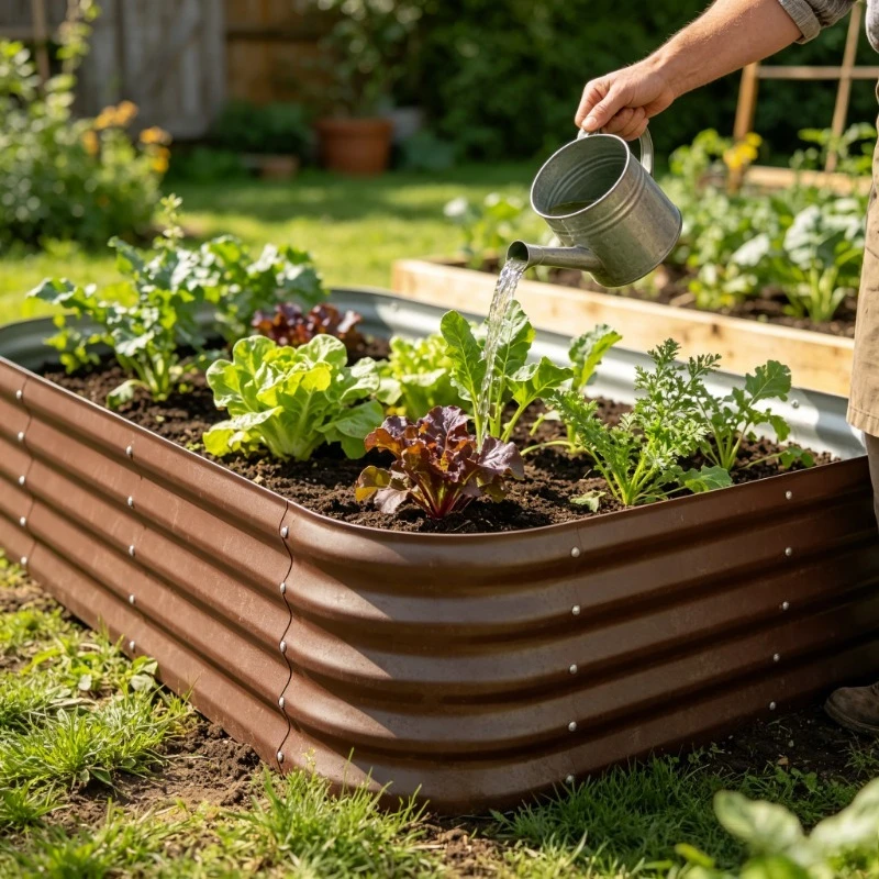 Bac à légumes surélevé en acier galvanisé, jardinière, bac à plantes, marron, style moderne et simple, robuste et durable, structure stable, grand espace, design pratique, pour jardin, pelouse, terrasse, cour, balcon, jardin extérieur