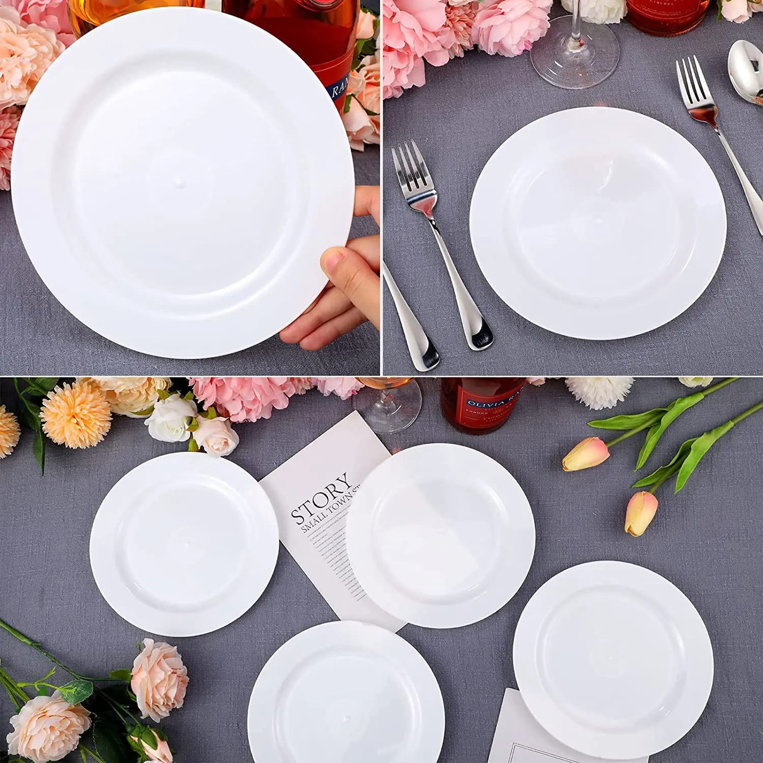 50/25Pcs Disposable White Plastic Plates -7.5 Inch Heavy Duty Plastic Appetizer Salad Dessert Plates for Wedding and Party