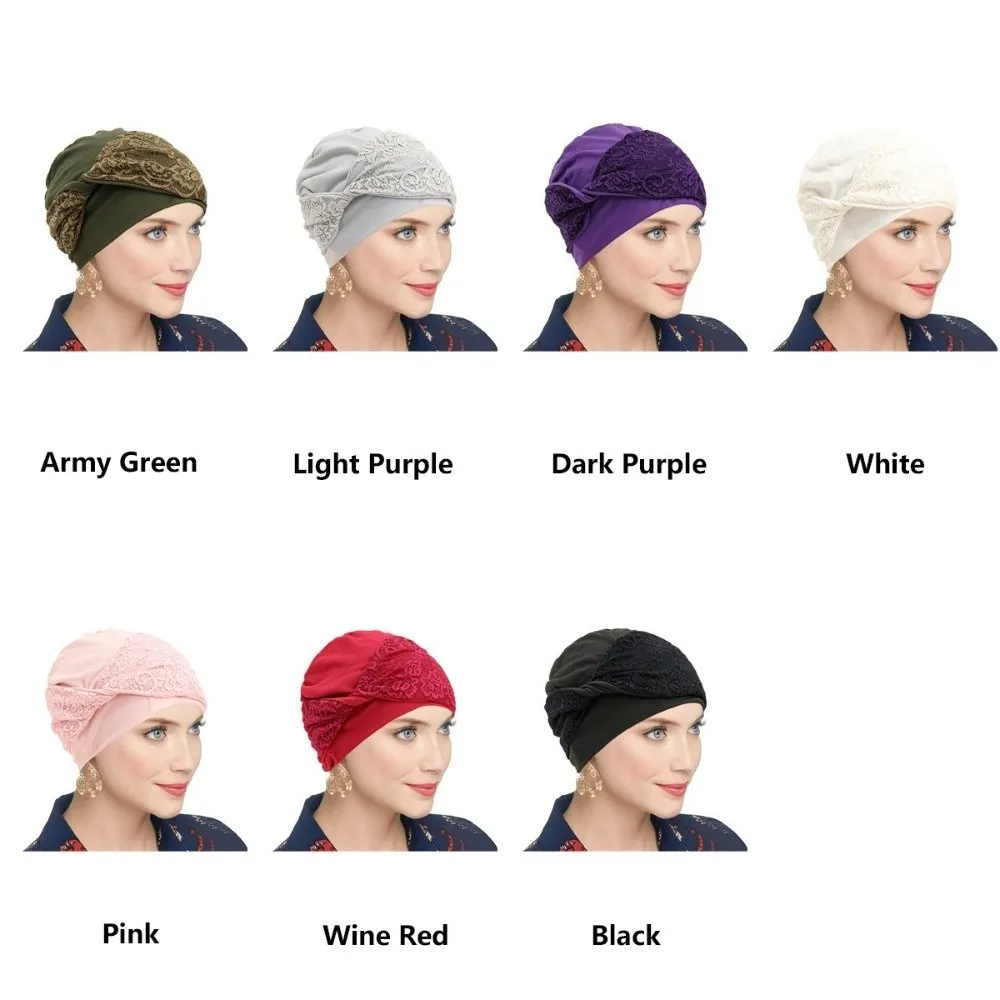 

Trendy Breathable Headscarf Hat Elastic Elegant Chemo Headwear Lace Cross Design Soft Cancer Hat for Women
