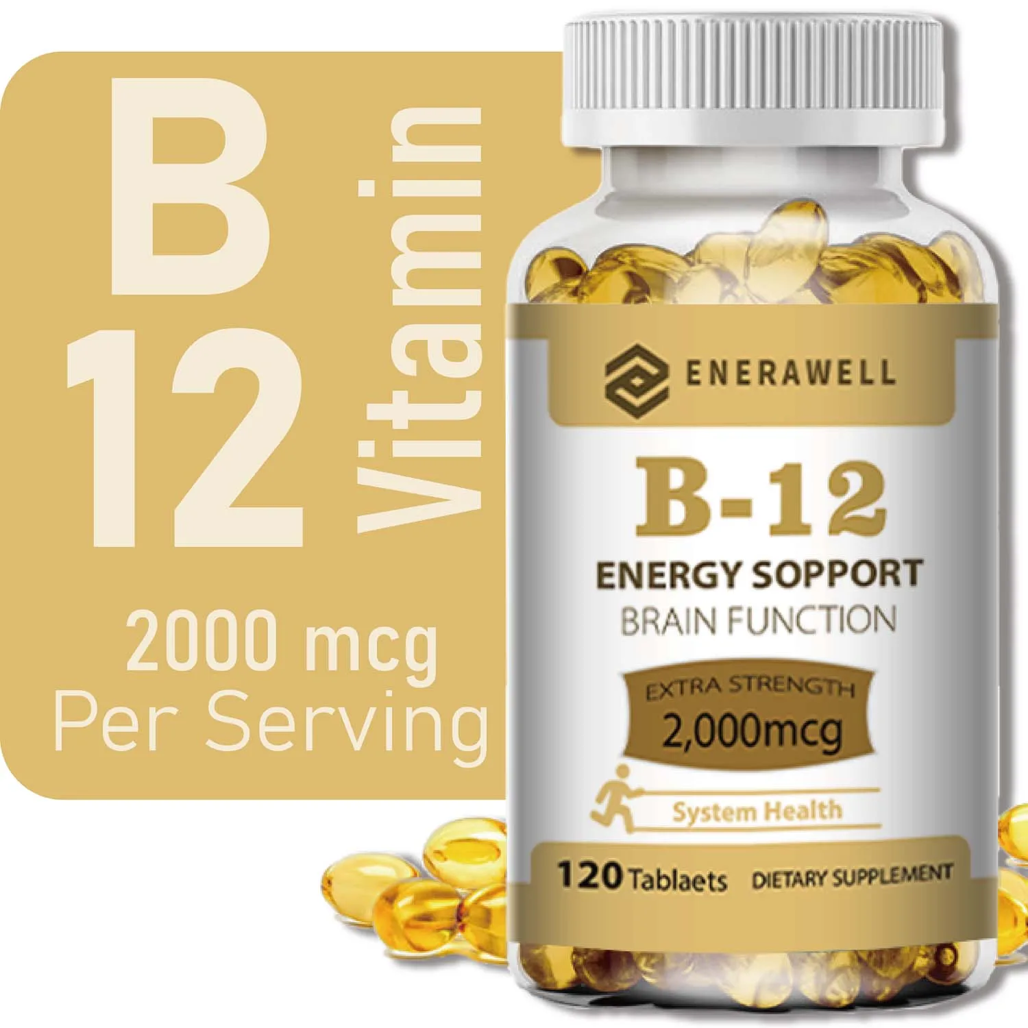 Vitamin B12 Capsules - Methylcobalamin Supplement for Mind, Energy, Brain, Mood, Heart Support 120 Capsules