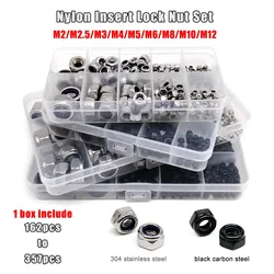 Mix M2 to M12 Set Kit Box DIN985 Hexagon Nylon Insert Lock Nut Hex Self Locking Nylock Locknut 304 Stainless Steel Black Steel