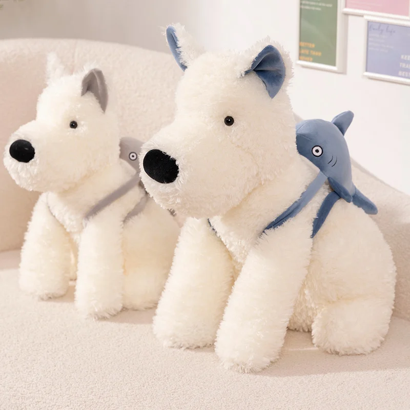 nice  1pc 24cm-45cm Kawaii Creative Schnauzer Dog With Shark Bag Plush Doll Dog Puppy Toy Soft Decor Birthday Gift