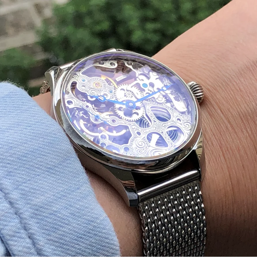 41mm Fashionable St3600SK Skeleton Manual Winding Movement 21,600 Dph Blue Hands Men's Pilot Watch GR0909-25