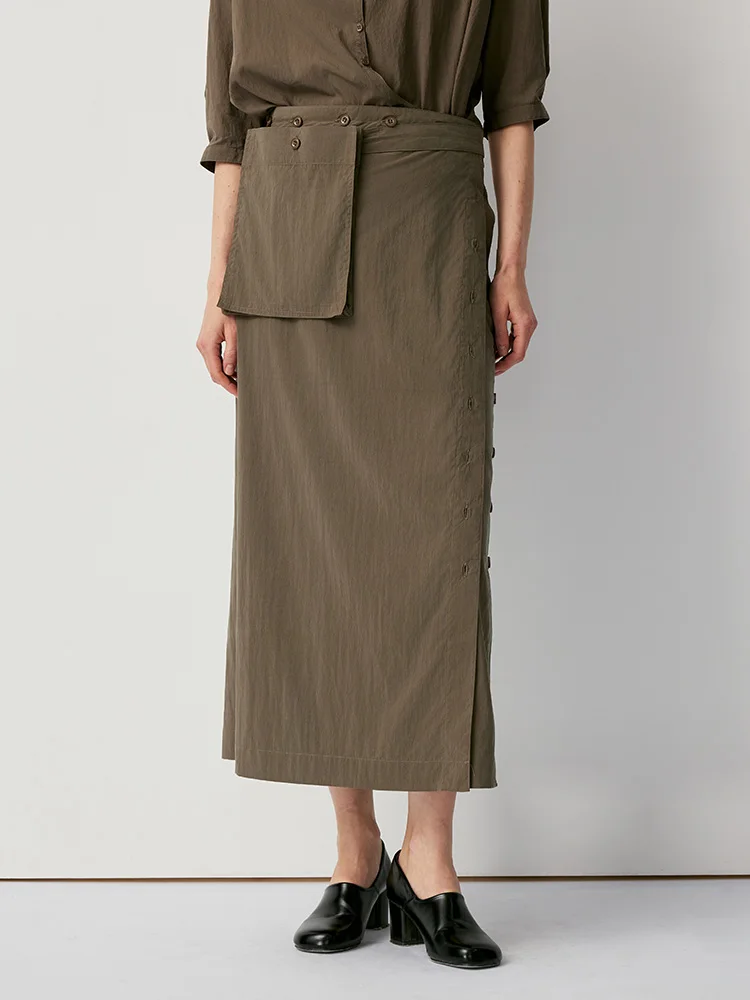 

Шелковая длинная юбка WUUO с пуговицами, женская летняя художественная юбка-трапеция с завышенной талией, свободного кроя, для повседневной носки