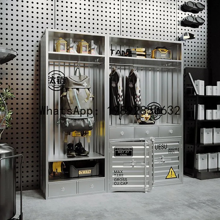 YFY Industrial Style Storage Cabinet Trophy Display Rack Car Modification Shop Wardrobe Iron Art Vintage Combination