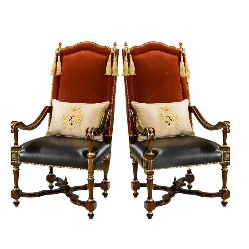 

Retro solid wood dining chair high back office chair, French single leisure desk general