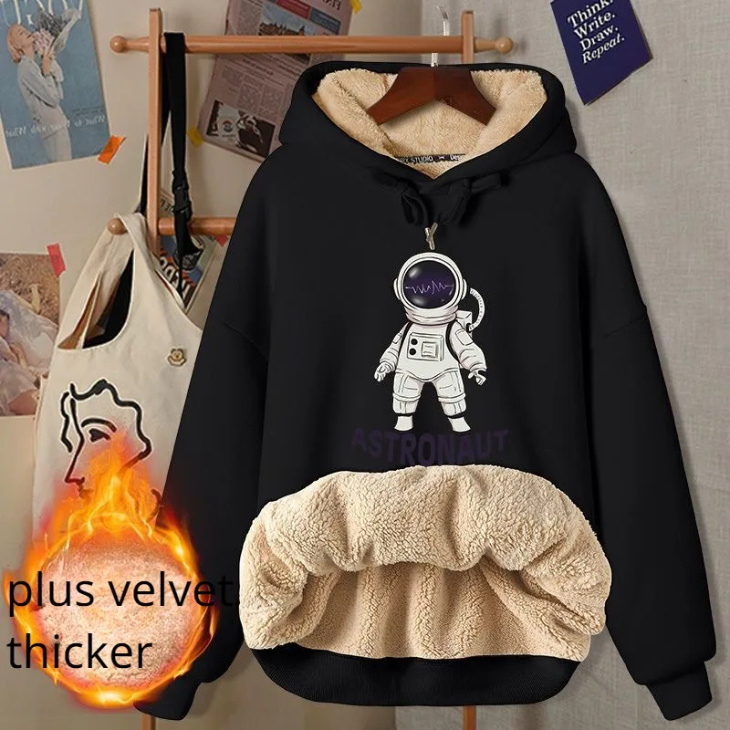 Character Hoodies Women Hooded Lovely Preppy Style Loose Youthful All-match Plus Velvet Thicker Popular Winter Casual Ladies