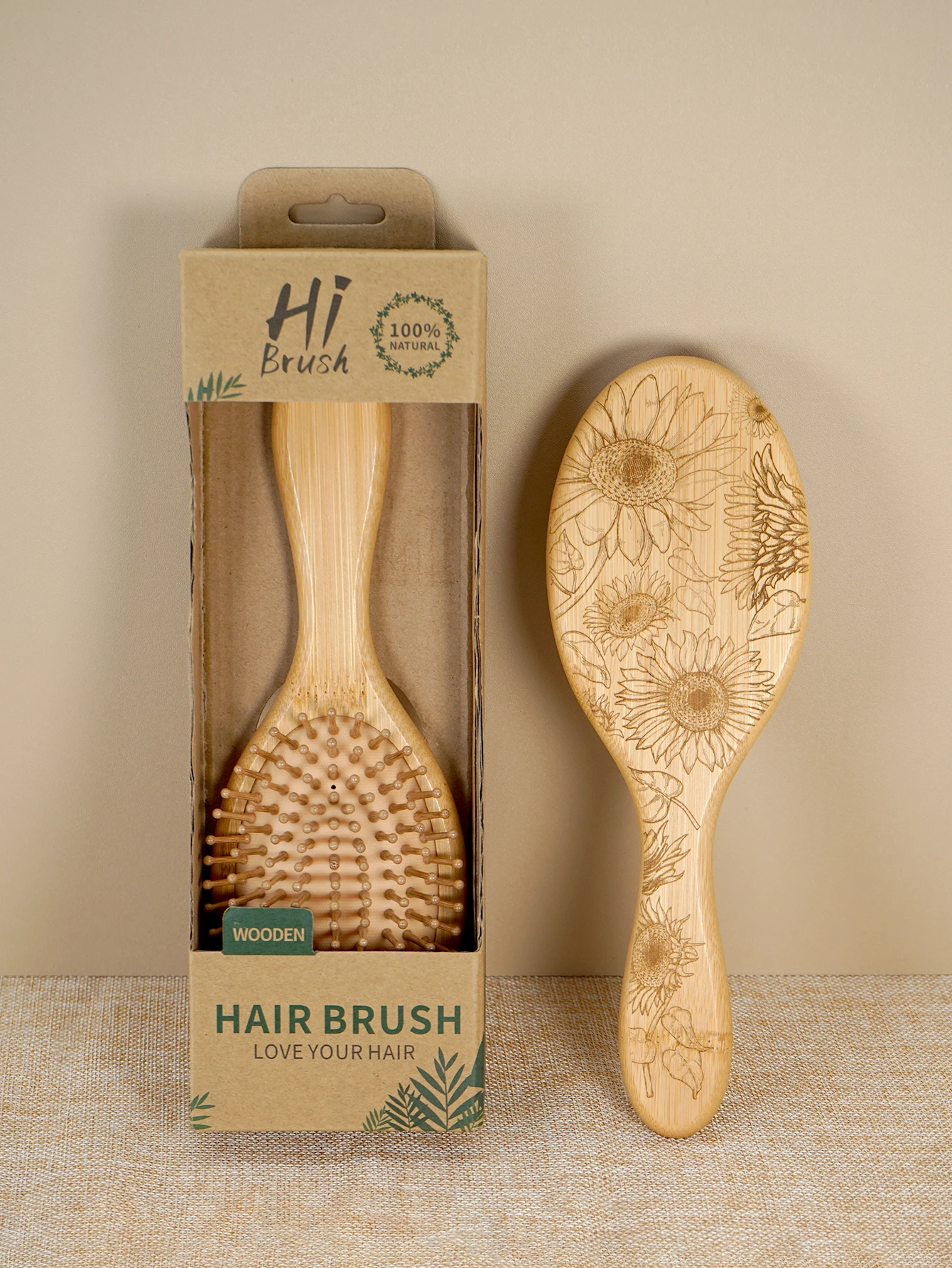 

Natural Wooden Hair Brush with Sunflower Engraving Scalp Massage Detangling Brush for All Hair Types Daily Hair Care Grooming To