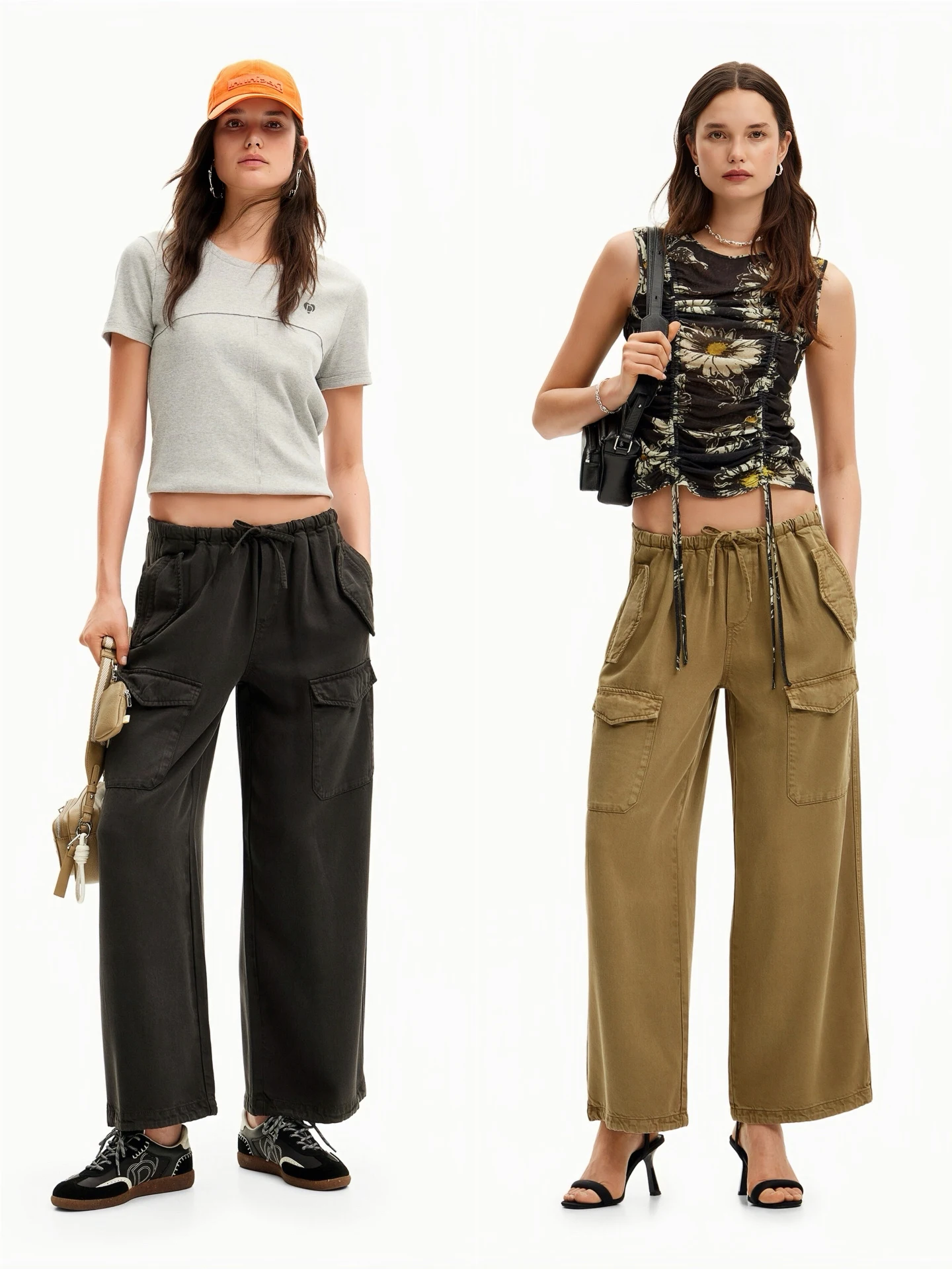 Desigual ™ Lyocell Wide Leg Casual Soft Work Pants Loose Fit Comfortable Natural Waist Long Knitted Fabric