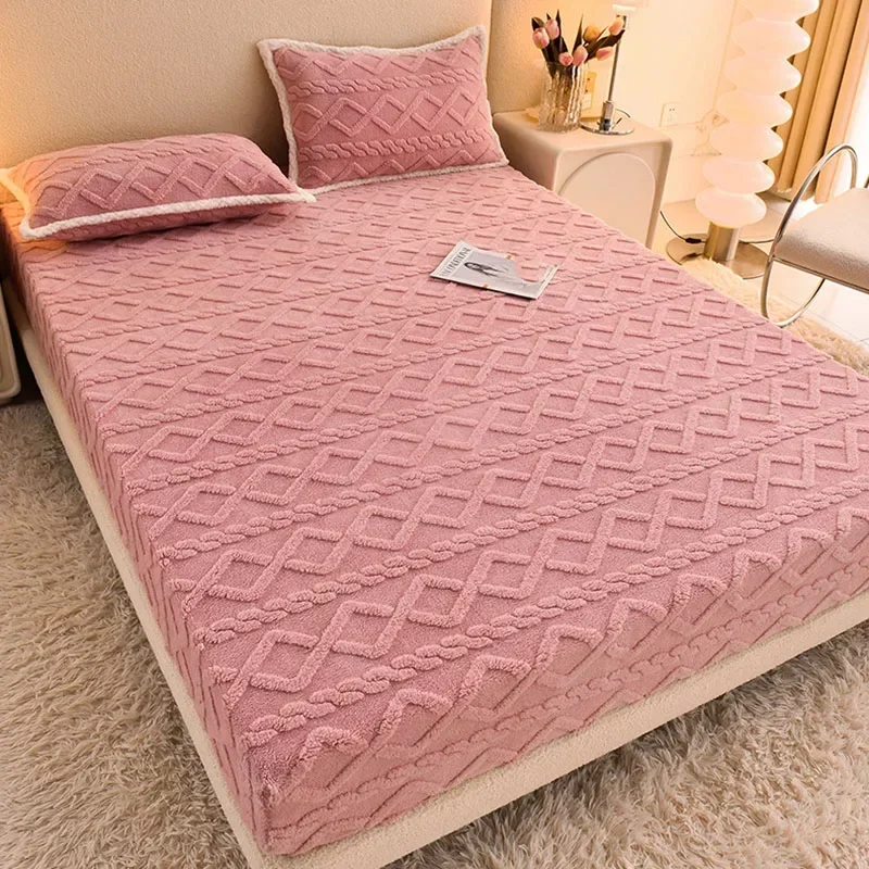 High-quality Tafu Fleece Fitted Sheet for Winter Warmth Skin-friendly Queen Bed Sheet with Elastic Band Bedsheet Mattress Cover