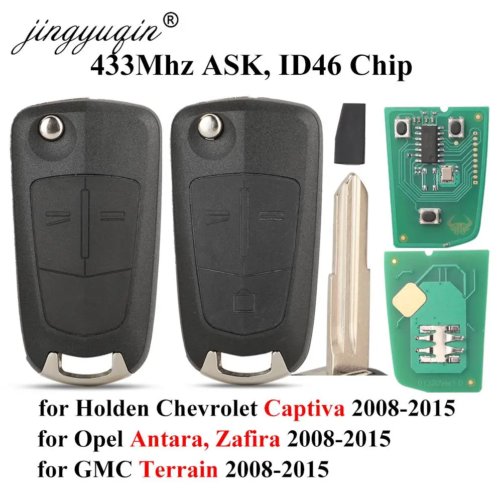 jingyuqin 2/3 Buttons 433Mhz ID46 Remote Car key Fob for Chevrolet Holden Captiva GMC Terrain Opel Antara Zafira 2008-2015