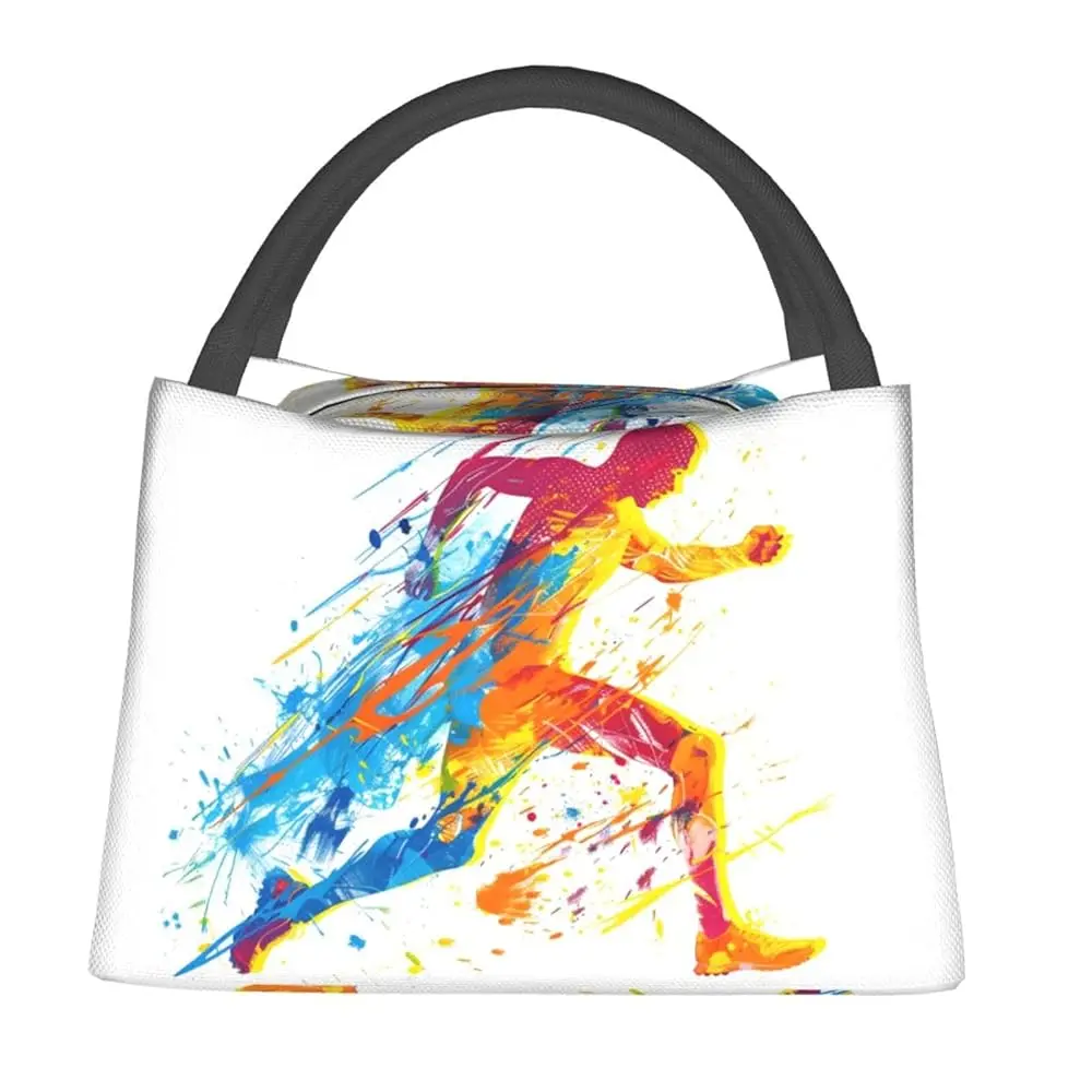 

Красочная сумка для обеда с абстрактным рисунком спортсмена, занимающегося бегом, для женщин, девочек, детей, многоразовая изолированная сумка для обеда для работы, офиса, пикника, путешествий