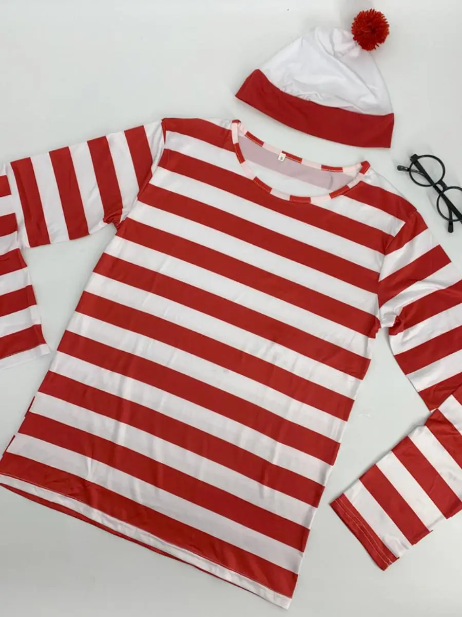 Novo inteligente onde está wally personagem dos desenhos animados cosplay traje loween pai-filho combinando roupa poliéster primavera temporada