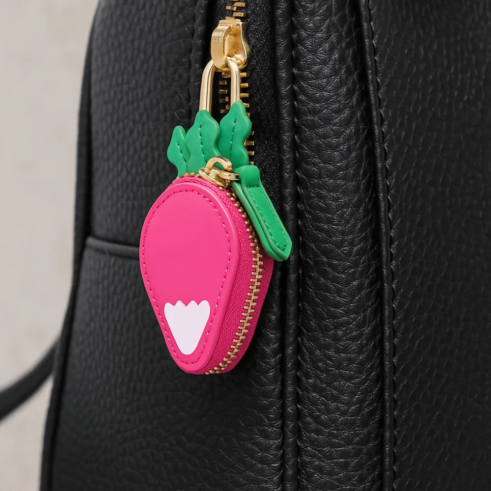 

Change Bag Radish Fruit Shape Coin Purse Cute Zipper PU Leather Pendant Korean Style Keychain Mini Earphone Bag Outdoor