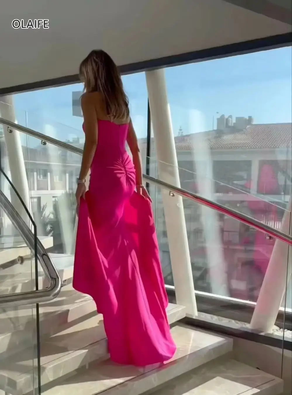 Fuchsia Meerjungfrau Abendkleid Seite geteilt formelle Kleid Anlässe Frau Falten elegantes Party kleid Strand Hochzeit Gast kleid