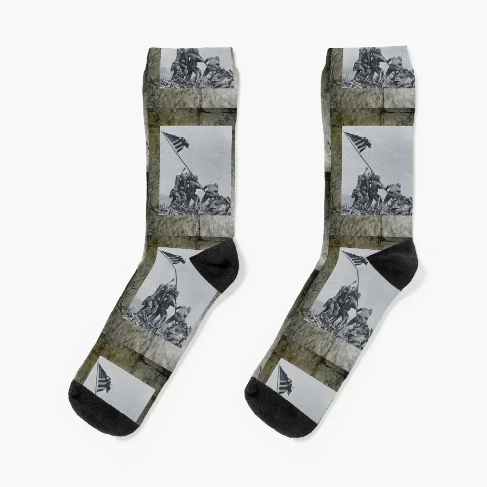 

Iwo Jima Vintage Photograph With Distressed Frame Design Socks Crossfit new in's aesthetic cool Boy Child Socks Women's