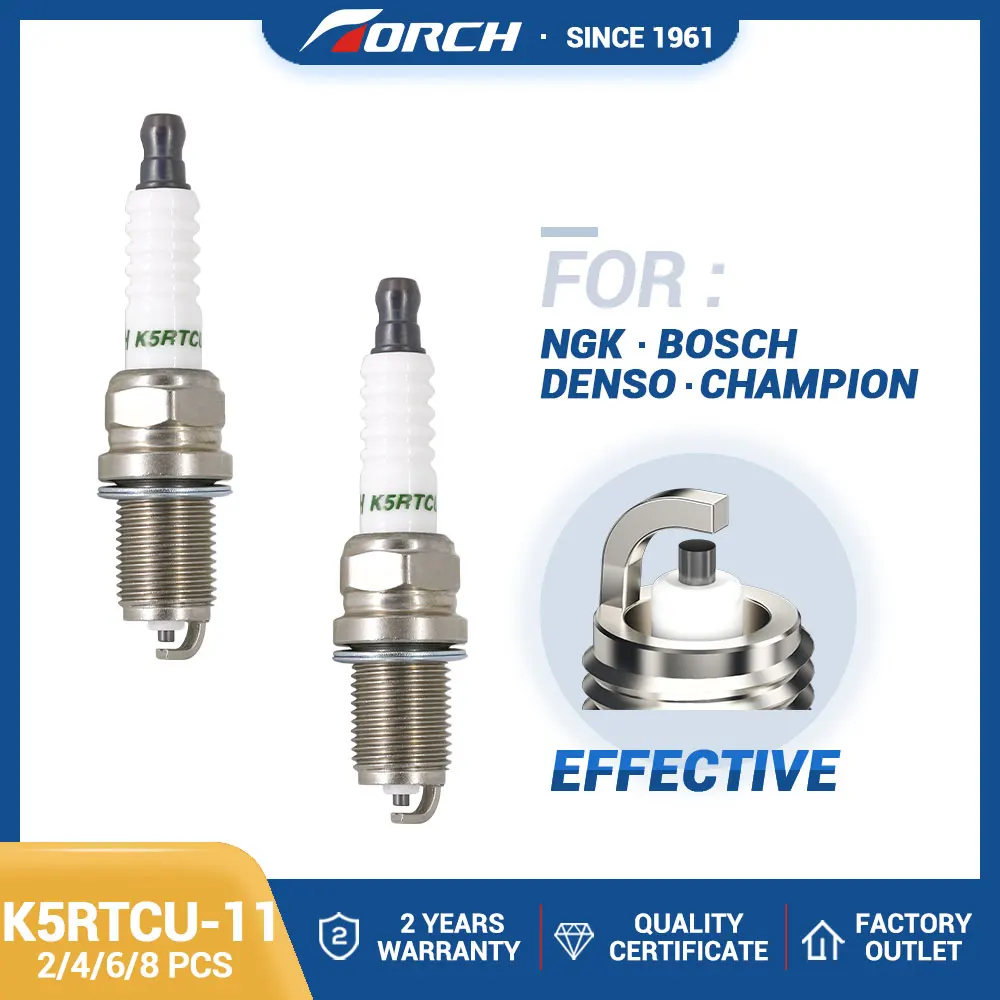 2-8PCS Spark Plugs Torch K5RTCU-11 with U-shaped Groove Replace for 2382/BKR5ES-11 Denso K16PR-U11 K16PRU11 0242229530 FR8DX