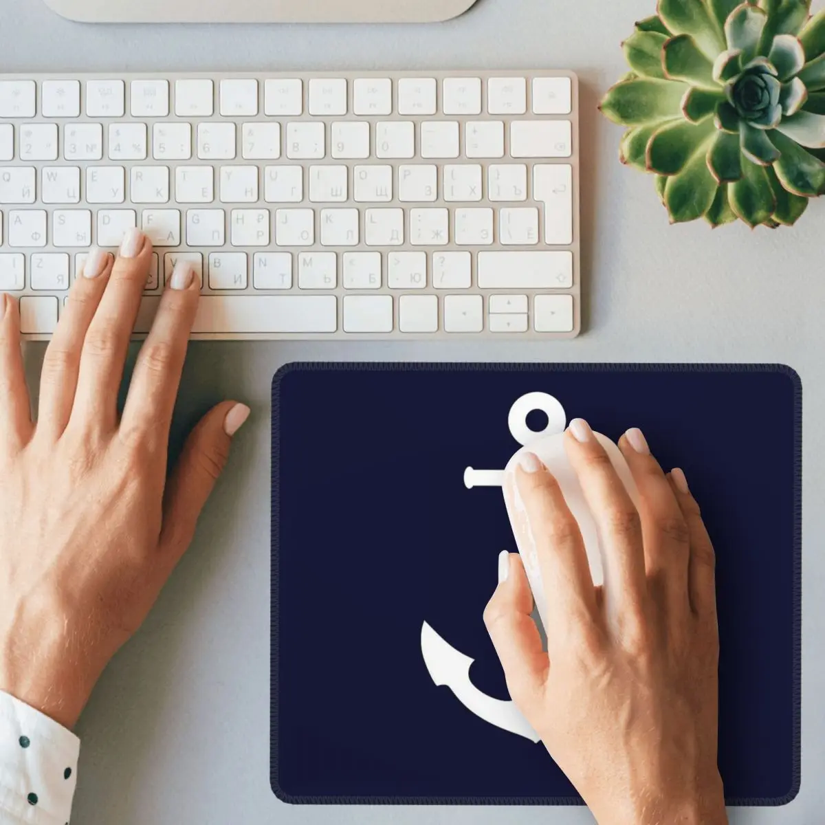 White Anchor On Navy Blue Mouse Pad Computer Keyboard Mouse Mat Gaming Laptop Desk Mat Office Table Mats